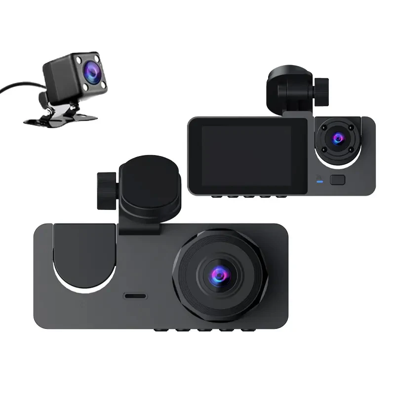 3 Camera Lens Car DVR 3 Channel Dash Cam HD Front and Inside Carbin Dash Camera Dual Lens Dashcam Video Recorder Black Box images - 6