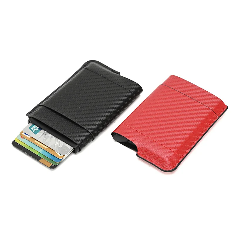 

Smart Aluminum RFID Wallet With Leather Pocket Bank Credit Card Case Holder Mini Slim Automatic Pop up Card Holders Removable