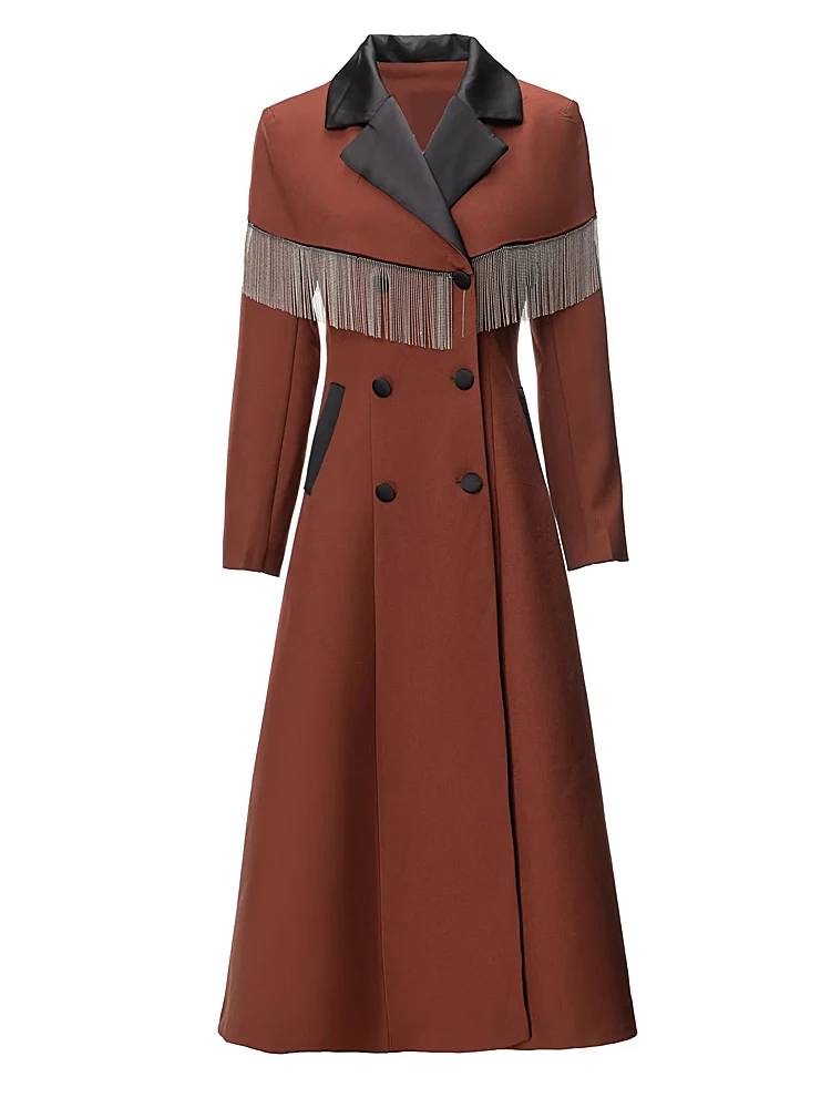 

Trench Coat Ladies New Winter Autumn High Quality Fashion Party Black Button Beading Casual Office Workplace Luxury Over Coat