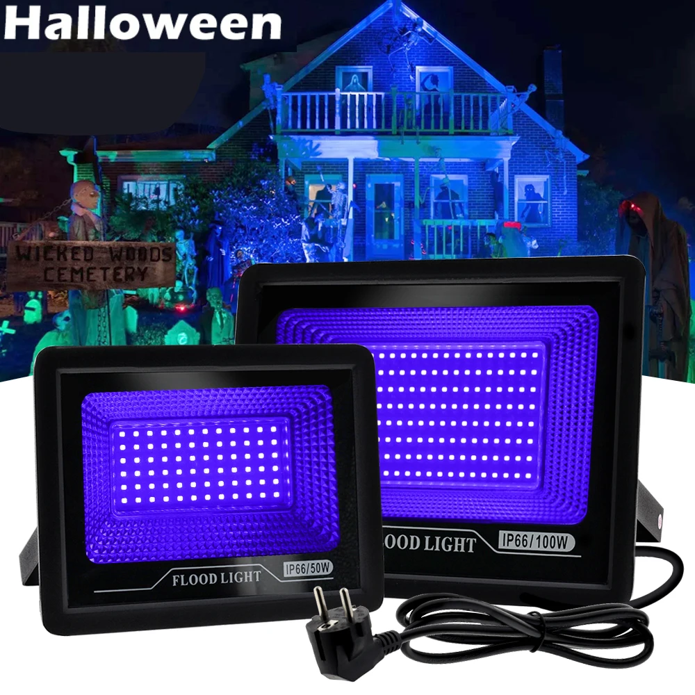 

D2 UV Flood Garden Light Fluorescent Stage Lamp 220V 50W 100W Ultraviolet LED Black Light Floodlight Party Halloween Decoration