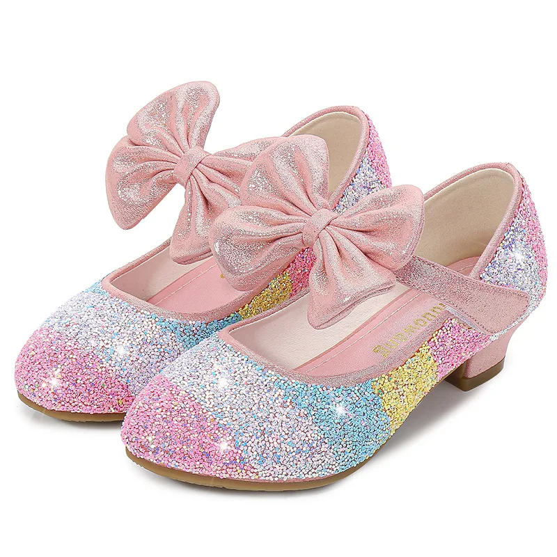 High Heels For Girls Girl Sandals Glitler Bow Dress Shoes Princess Crystal High Heels Party Wedding Flowers Girl Shoes