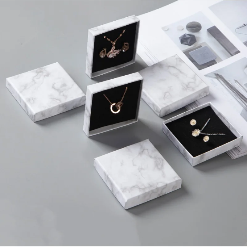 

Customize Logo Slide Drawer Square Lid And Base Marble Paper Box For Jewelry