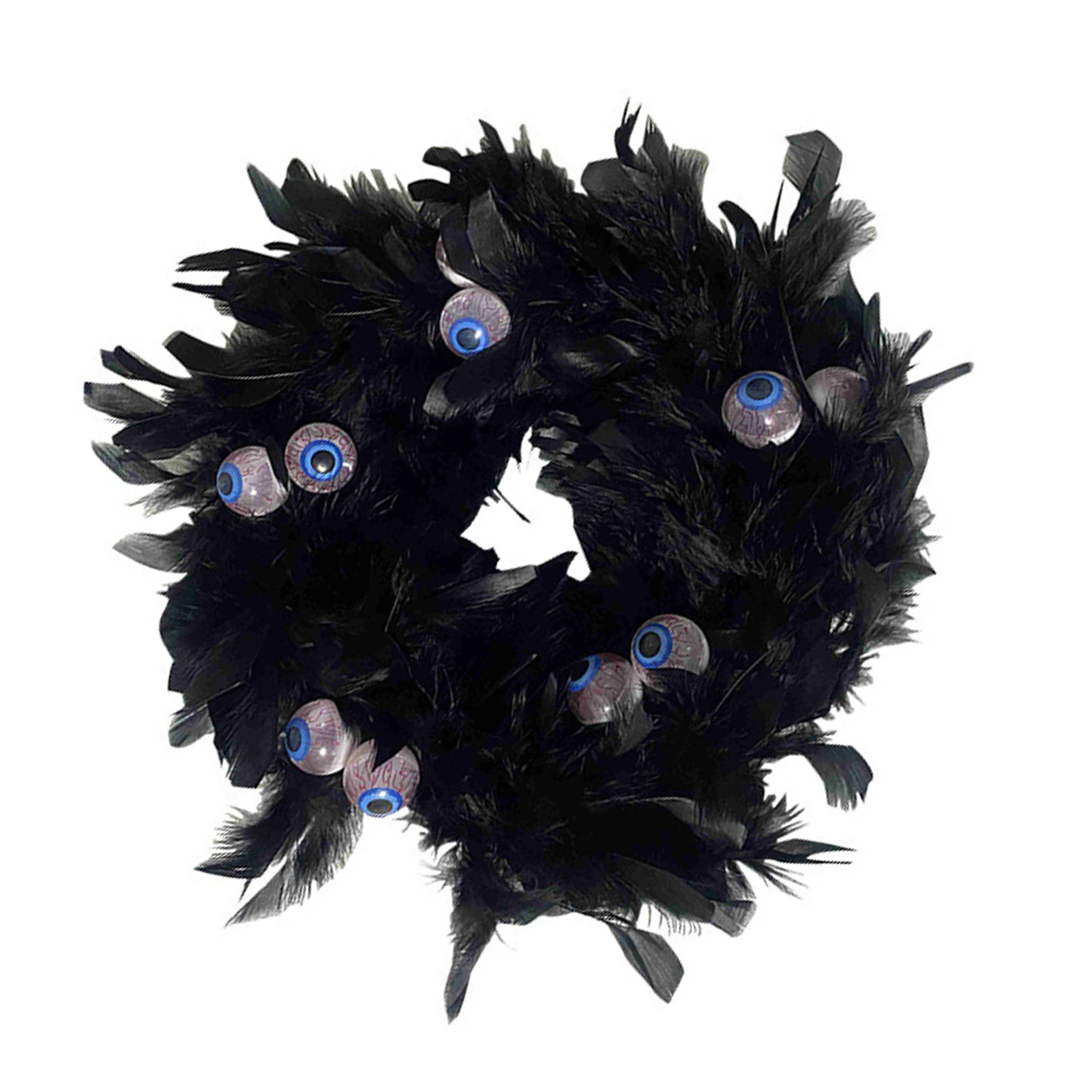 

Черный настенный венок на Хэллоуин, черные перья, венки с синими глазами, украшение для входной двери, осенний венок, гирлянда для стен, окон