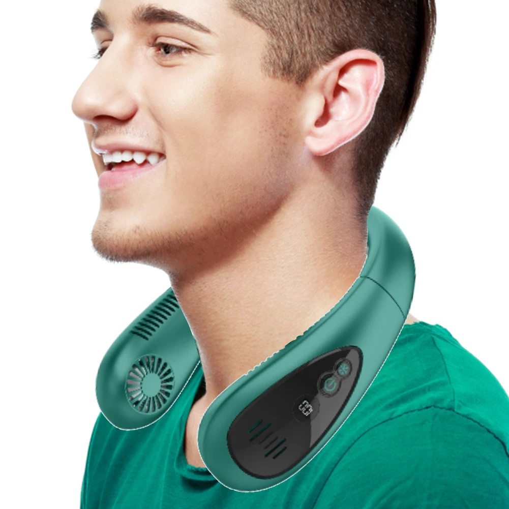 

Neckband Fans USB Rechargeable Air Cooling Hanging Neck Fan 3 Speed Portable Adjustable Digital Display for Outdoor Indoor