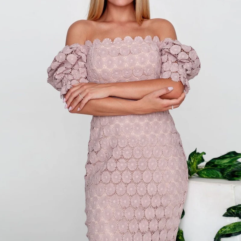 

Elegant Square Collar Midi Dress Women Spring Fashion Short Sleeve Hollow Slim Dress Office Lady Sexy Solid Color Backless Dress