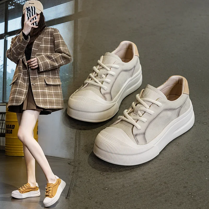 Женские туфли первого слоя из воловьей кожи с большой головкой новые белые