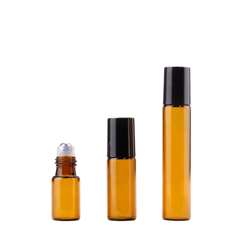 

Amber Thin Glass Essential Oil Bottle 5PC/Pack 1ml 2ml 3ml 5ml 10ml Roller Bottle Sample Test with Roller Metal/Glass Ball