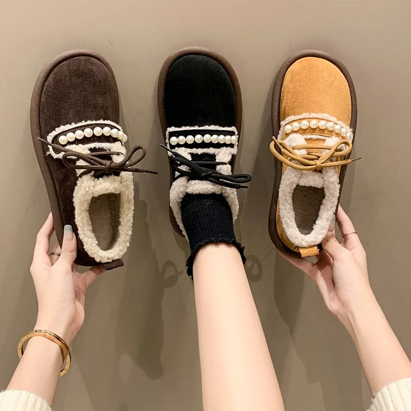 

Shallow Mouth Shoes Woman 2022 Casual Female Sneakers Modis Slip-on Clogs Platform Loafers With Fur Round Toe New Winter Cute Sl