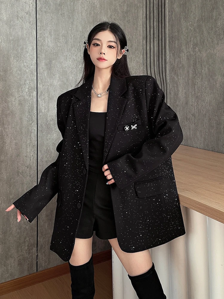 Высококачественный Блейзер BZVW с блестками для женщин Новинка осени 2024