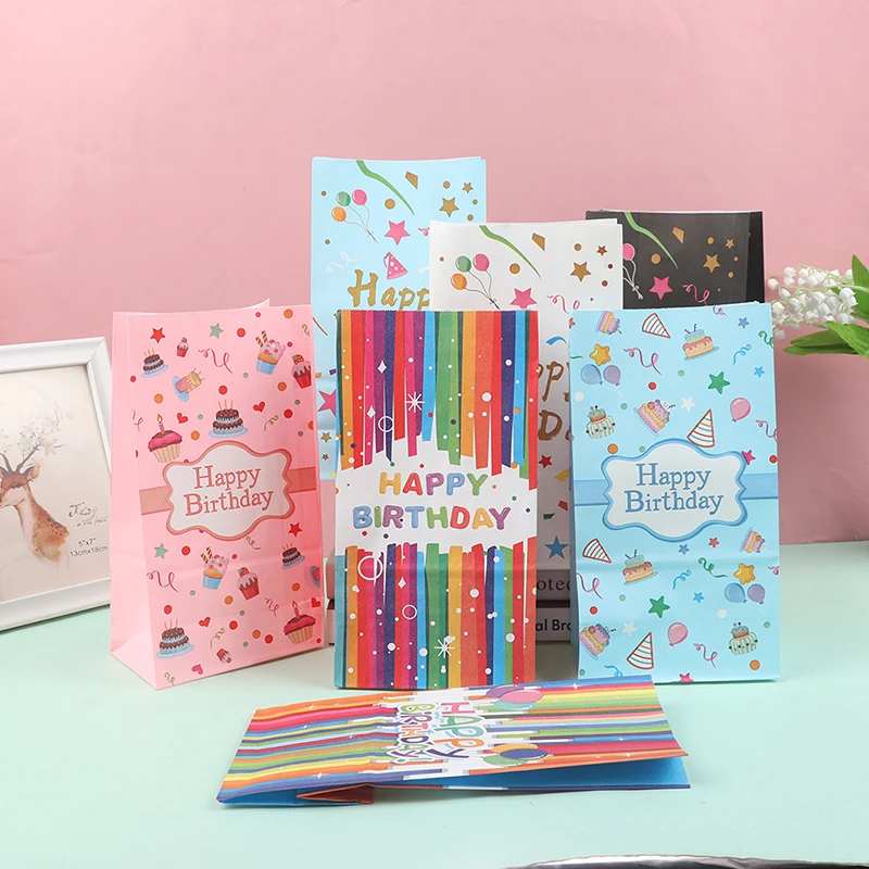 

10 Pcs Happy Birthday Party Candy Bag Kraft Paper Candy Cookies Gift Bag Wholesale