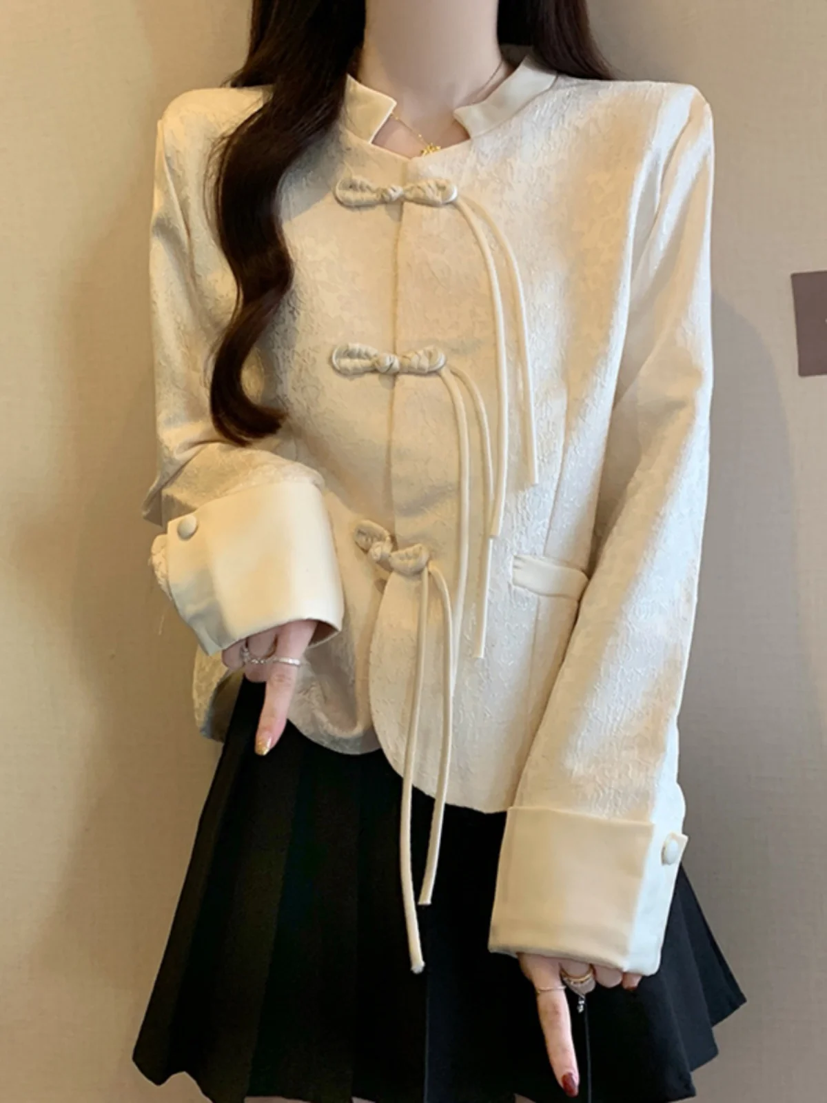 Новая китайская рубашка с длинным рукавом в стиле ретро жаккардовая лягушкой