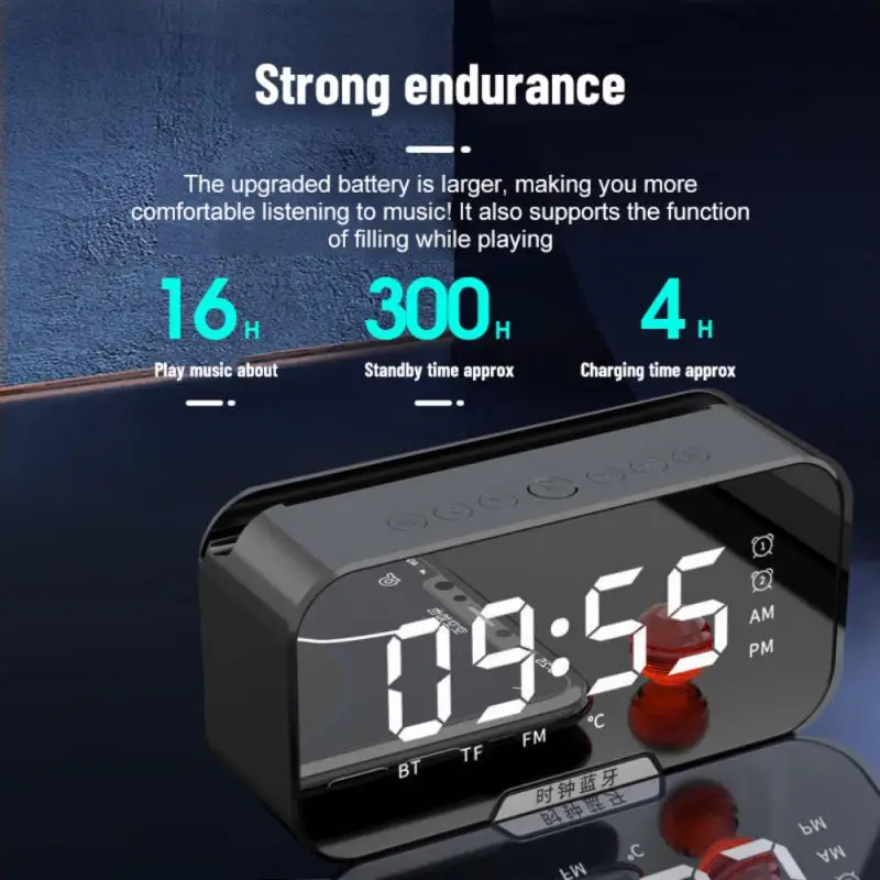 

Portable Speaker Wireless Card Mirror Alarm Clock Sound Abc Plastic Clock Settings New Headphone Accessories Mini