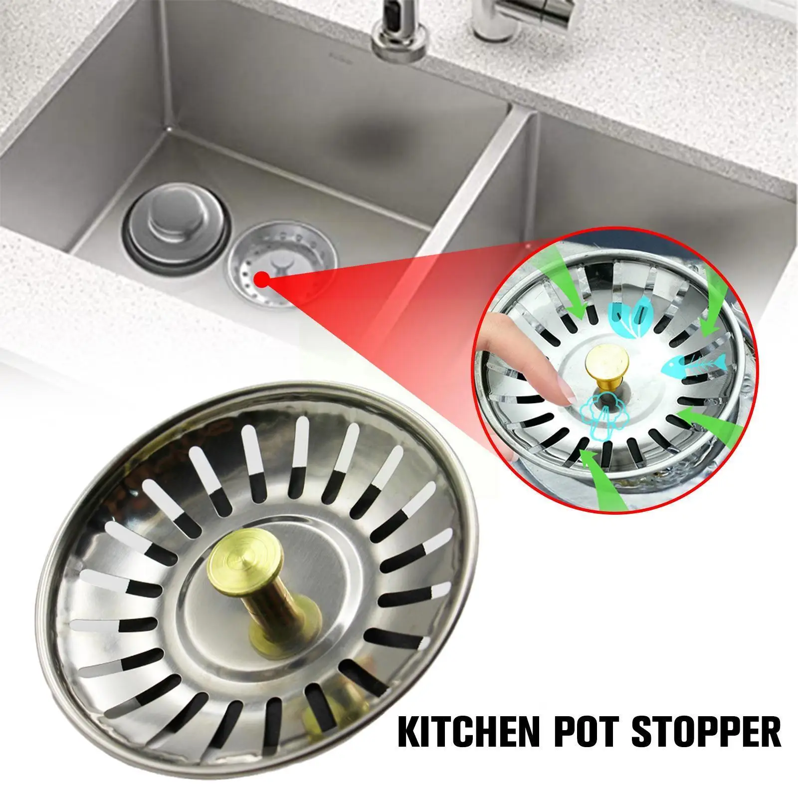 

Steel Kitchen Sink Strainer Bathroom Floor Drain Sink Cover Plug Dia.78mm Drains Colander Sink Hair Waste Sewer Filter U1w5