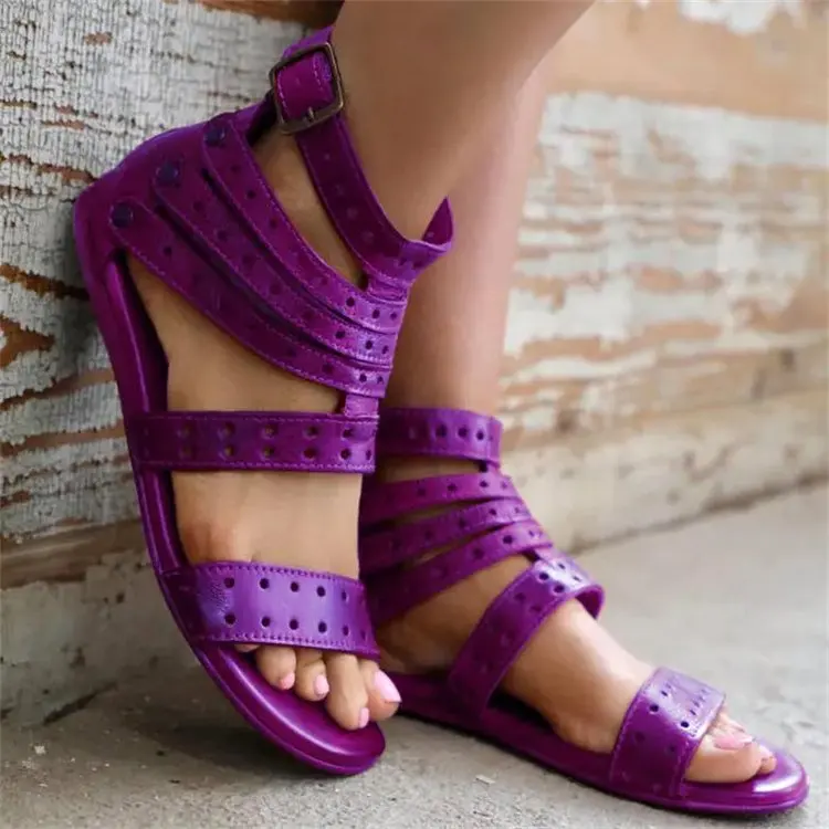 

2022 Women Sandals Gladiator Quality PU Leather Buckle Strap Black Platform High Bottom Gothic Designer Flats Heel Ladies Shoes