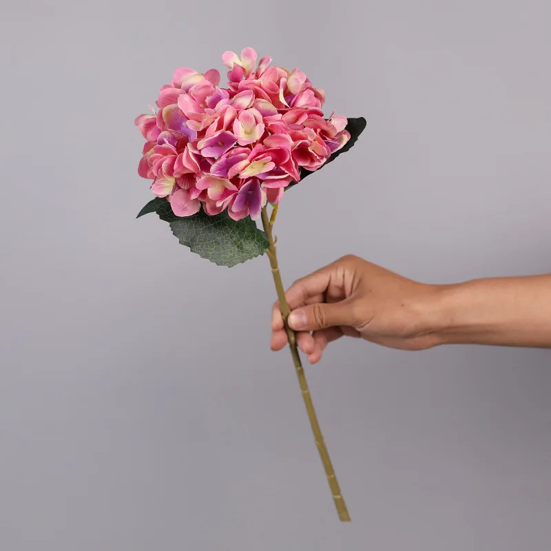 

Simulated Pincushion Wedding Hydrangea Single Two Leaves Hydrangea Artificial Flower Home Decoration Flower Arrangement