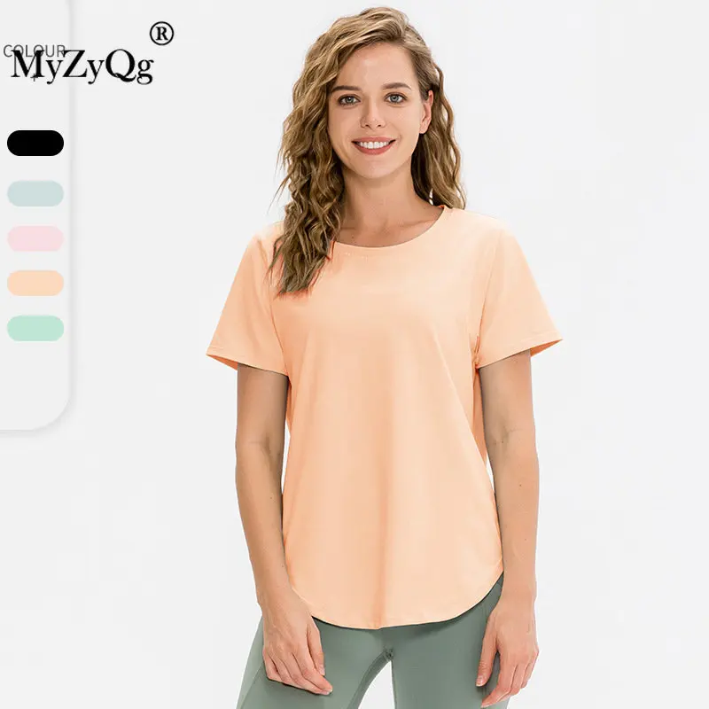 

MyZyQg женские спортивные футболки для бега свободная Йога с коротким рукавом дышащий Быстросохнущий Топ Одежда для тренажерного зала фитнес...