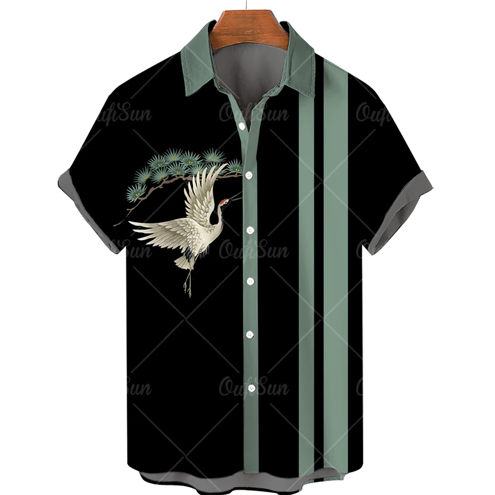 

Animal Crane 3D Print Beach Hawaiian 2022 Summer Shirt Short Sleeve Shirt Streetwear Oversized 5XL Camisa Social Chemise Homme