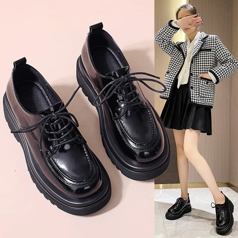 

Туфли женские кожаные на платформе и толстой подошве, в стиле ретро