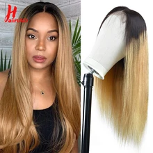 HairUGo-Peluca de cabello humano liso de Malasia para mujer, 4x4 postizo de encaje, pelo Remy Rubio prearrancado, color borgoña, 1B/27, 150%