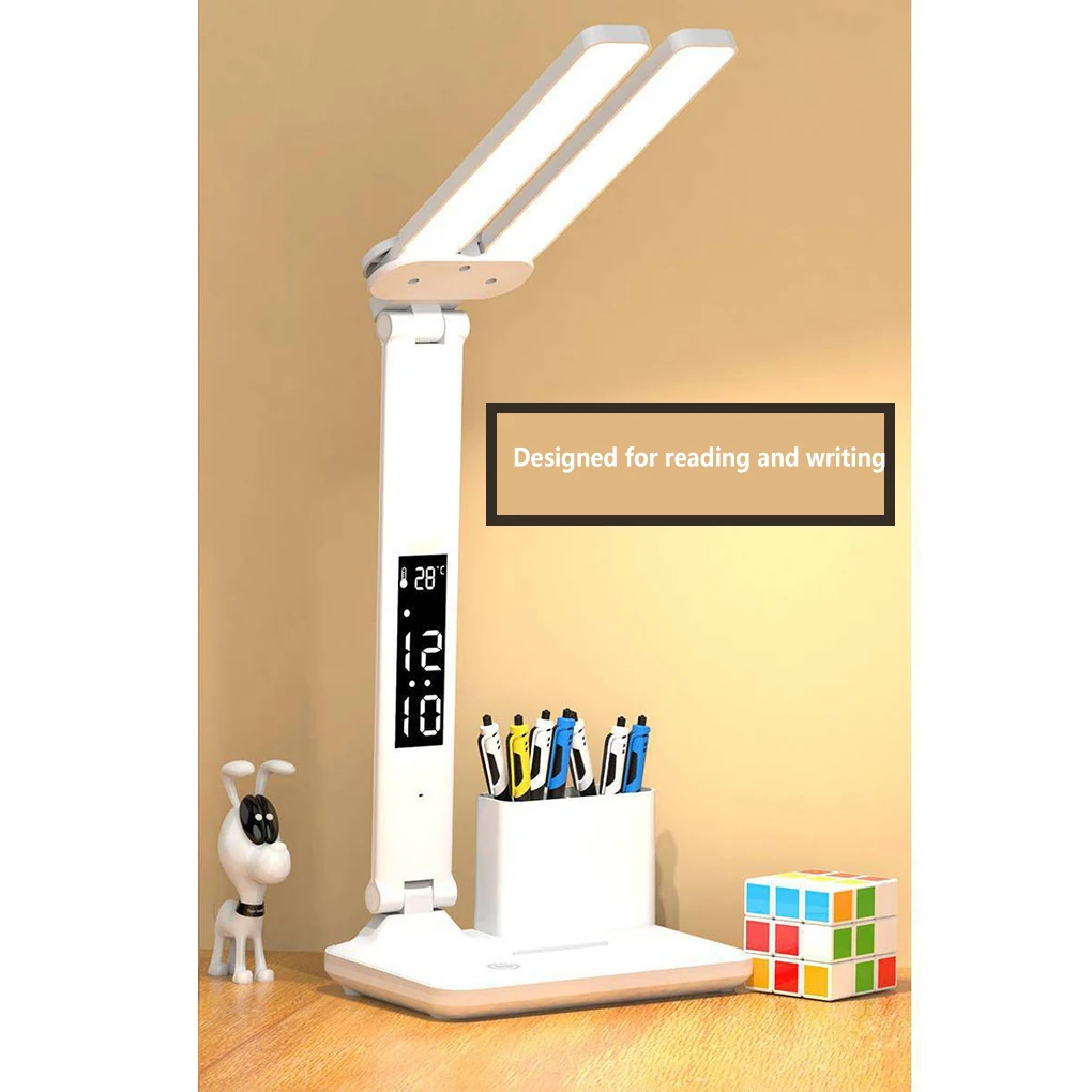 

LED Table Lamp Dimmable Rechargeable 3 Gear Eye Protection Home School Dorm Reading Book Light with Pen Holder Type 2