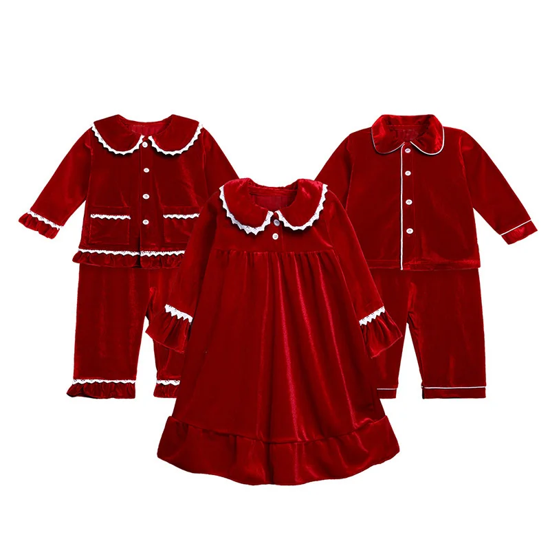 Children Christmas Pajamas Kids Sleepwear Soft Warm Velvet Child Night Clothes Set Red Girls Nightdress Boys Pyjamas Set