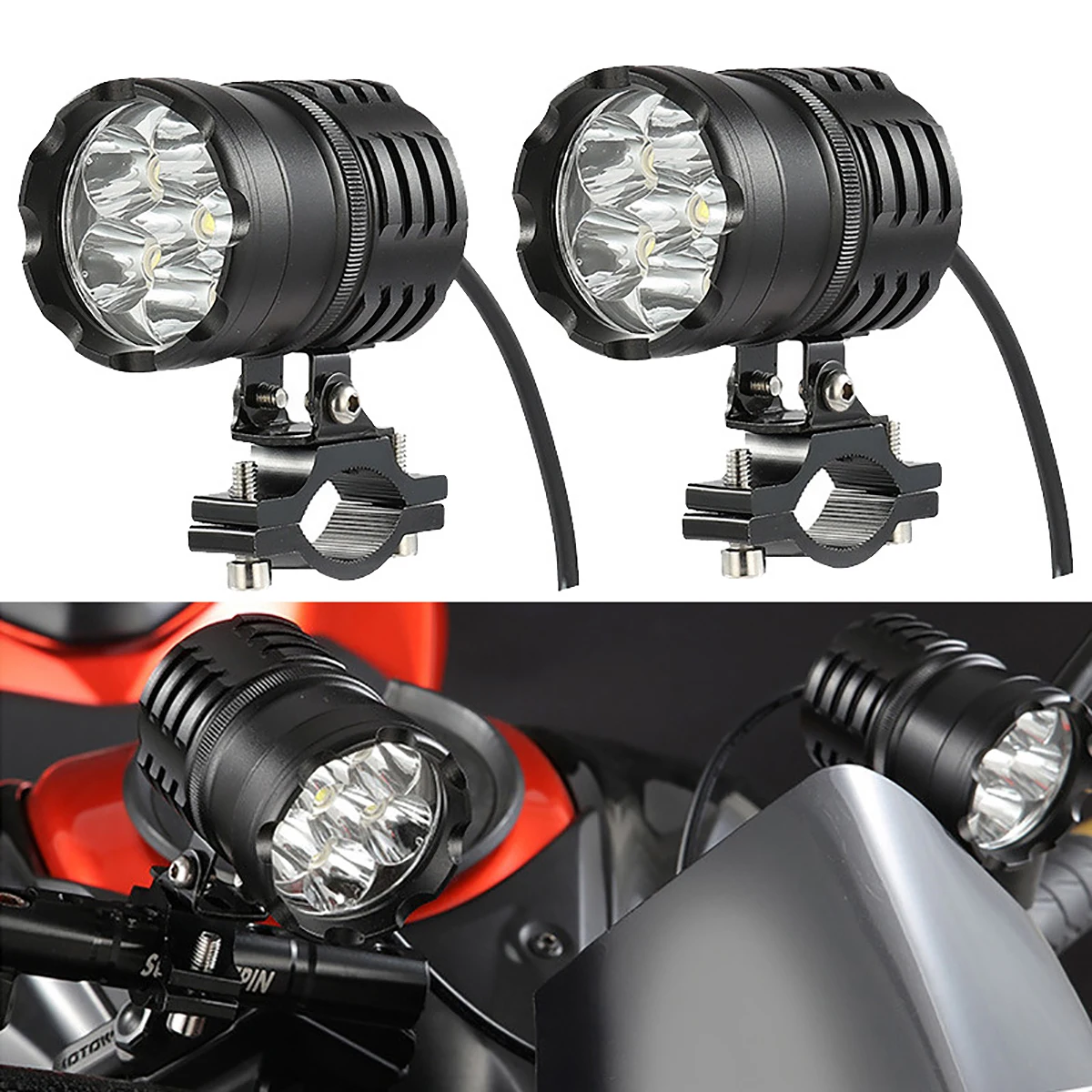

Motorcycle Headlight SpotLights Auxiliary Fog Lights 6 LED 12V 80W For BMW Harley Ducati Suzuki Honda Peugeot Modified Bulbs