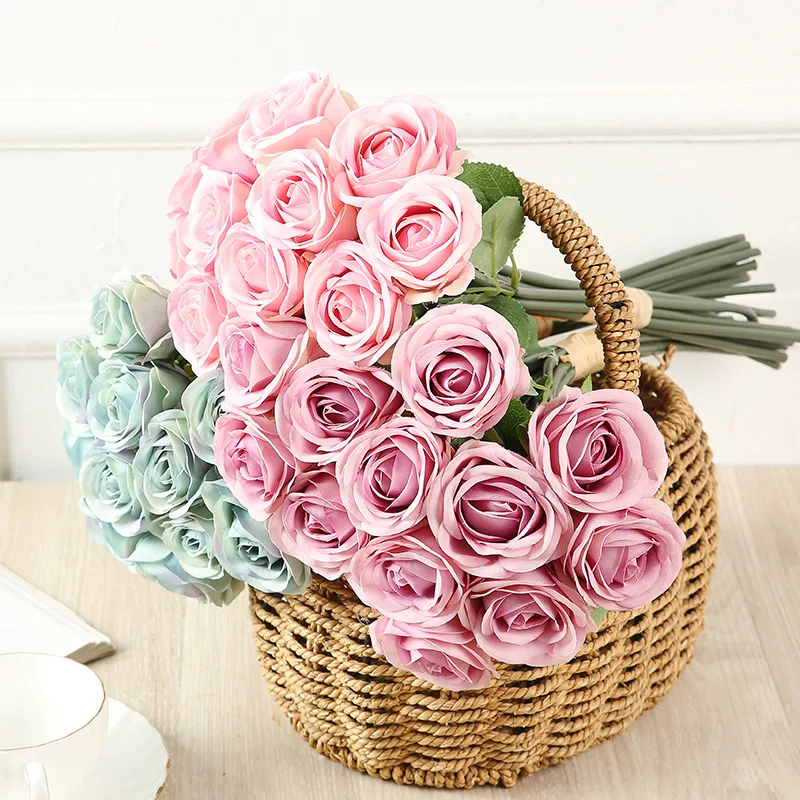 

Artificial Silk Rose Bouquet DIY Wedding Bride Holding Flower Valentine's Day Gift Home Garden Fantasy Rose Fake Flower Decor