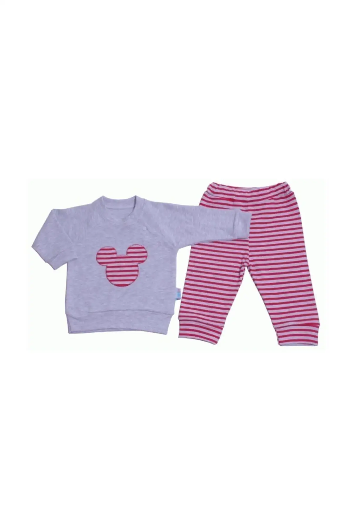 

Girl child red-gray striped mickey double baby suit suits clothing
