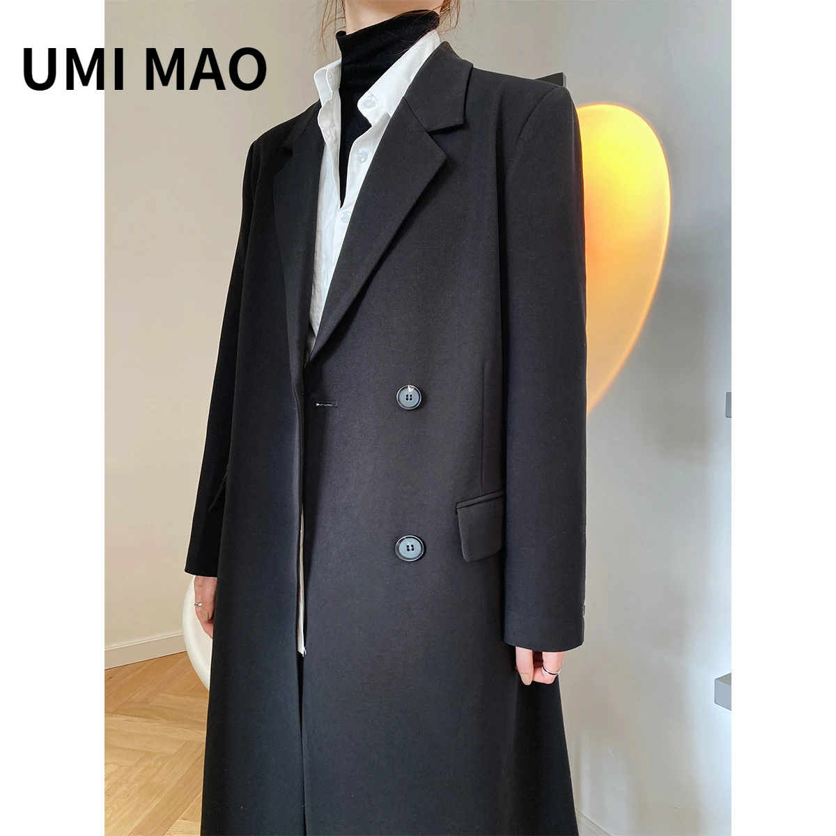 

Женский Повседневный Блейзер UMI MAO Yamamoto, черный пиджак средней длины в Корейском стиле, весна-осень
