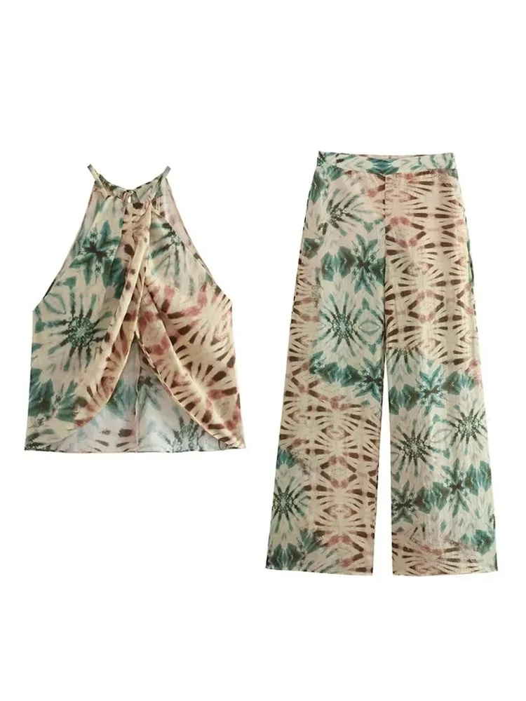 Летний женский модный костюм в стиле ретро от TRAF новинка 2023 топ с воротником