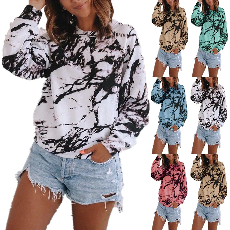 

Women's Loose Top Tie-dye Print Long-sleeved T-shirt