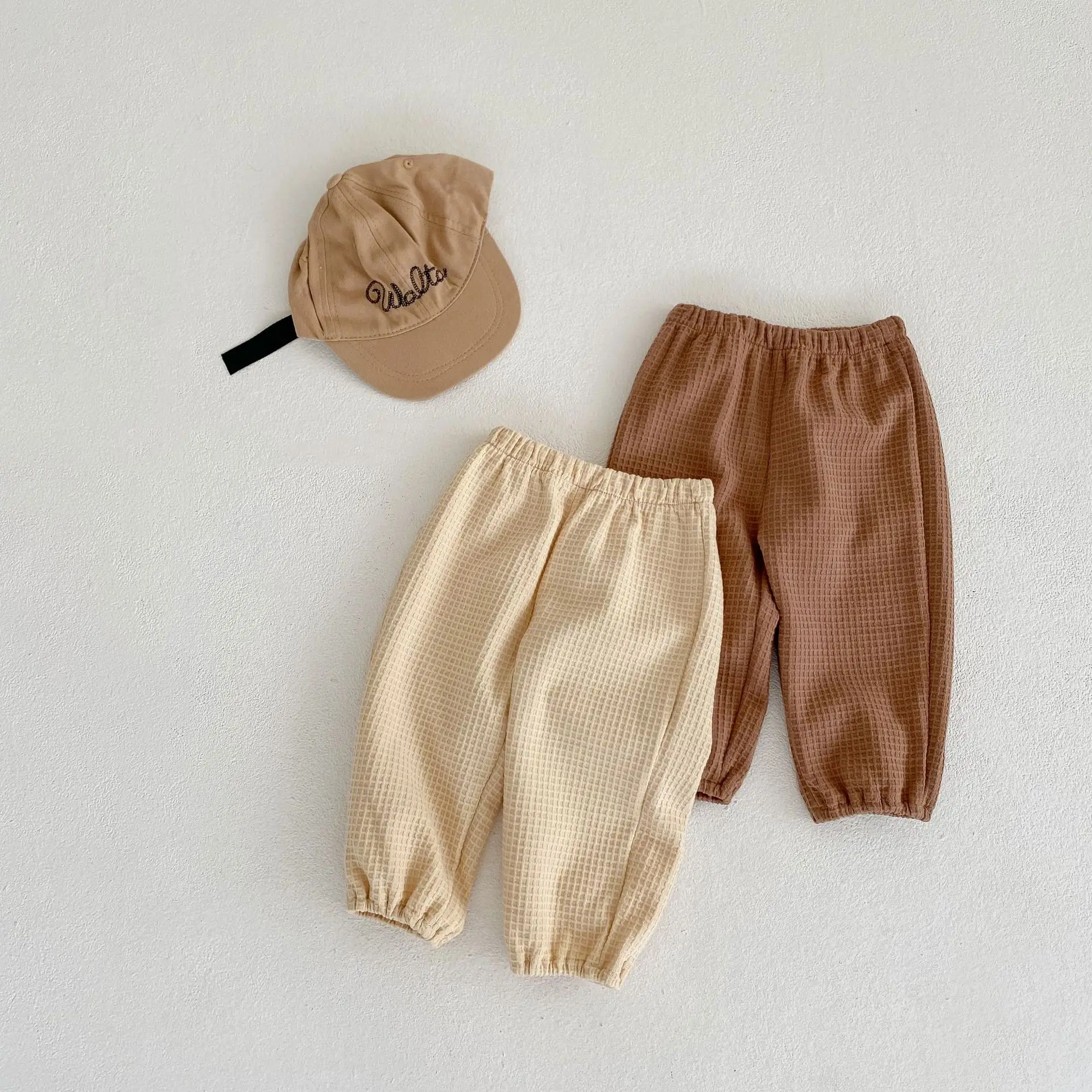 

2022 Autumn Winter New Children Waffle Pocket Pants Newborn Girl Loose Casual Pant Boy Infant Pure Color Trousers Kid Clothing
