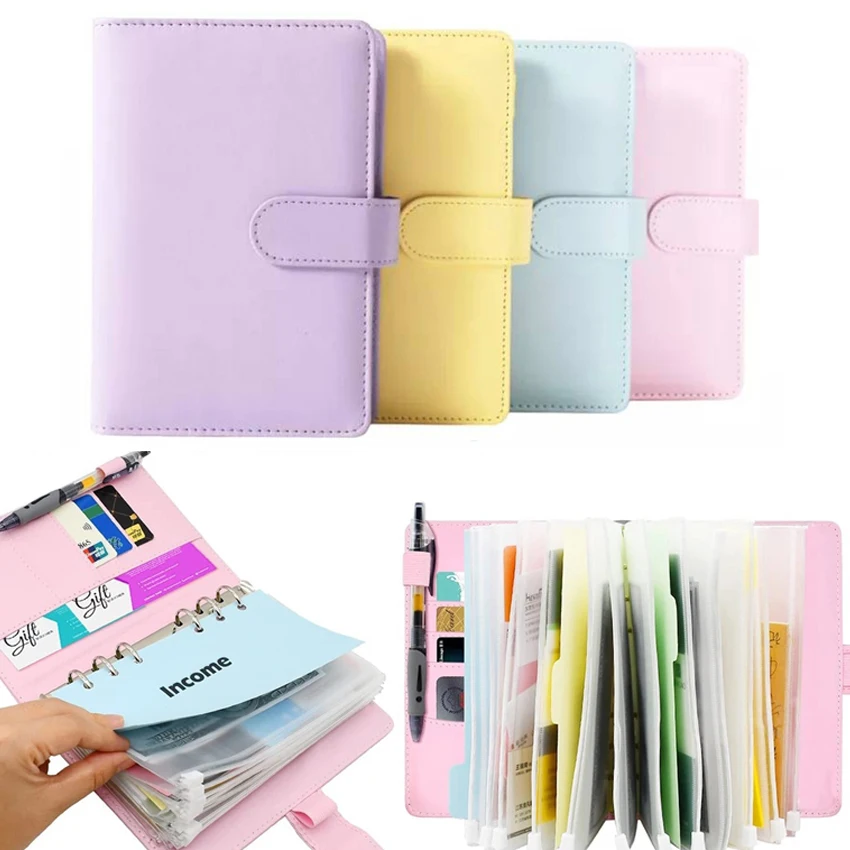 

New A5 A6 PU Leather Budget Binder Notebook Cash Envelopes System Set with Binder Pockets for Money Budget Saving Bill Organizer