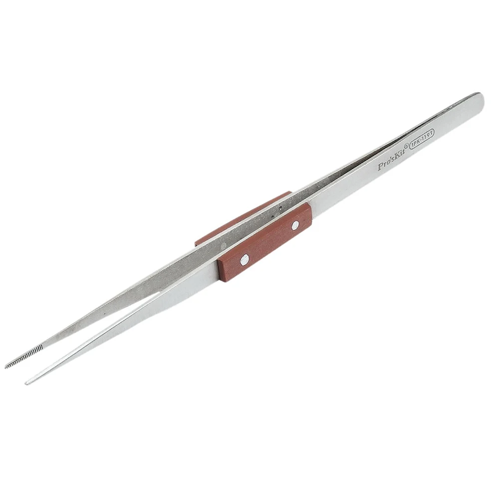 

Pro'sKit 1PK-119T деревянная ручка из нержавеющей стали с острым тонким наконечником, Удлинительный пинцет, высокое качество, Φ (200 мм)