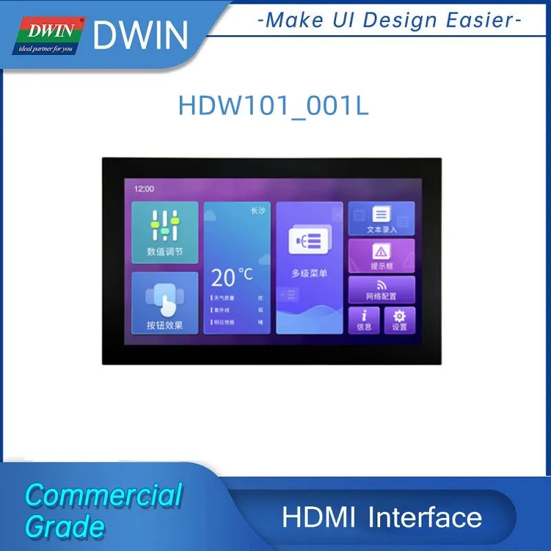 DWIN 10.1 Inch 1024xRGBx600 HDMI Panel with Touch Model IPS Screen CTP Suitable for Windows/Raspberry/Linux/Android HDW101_001L