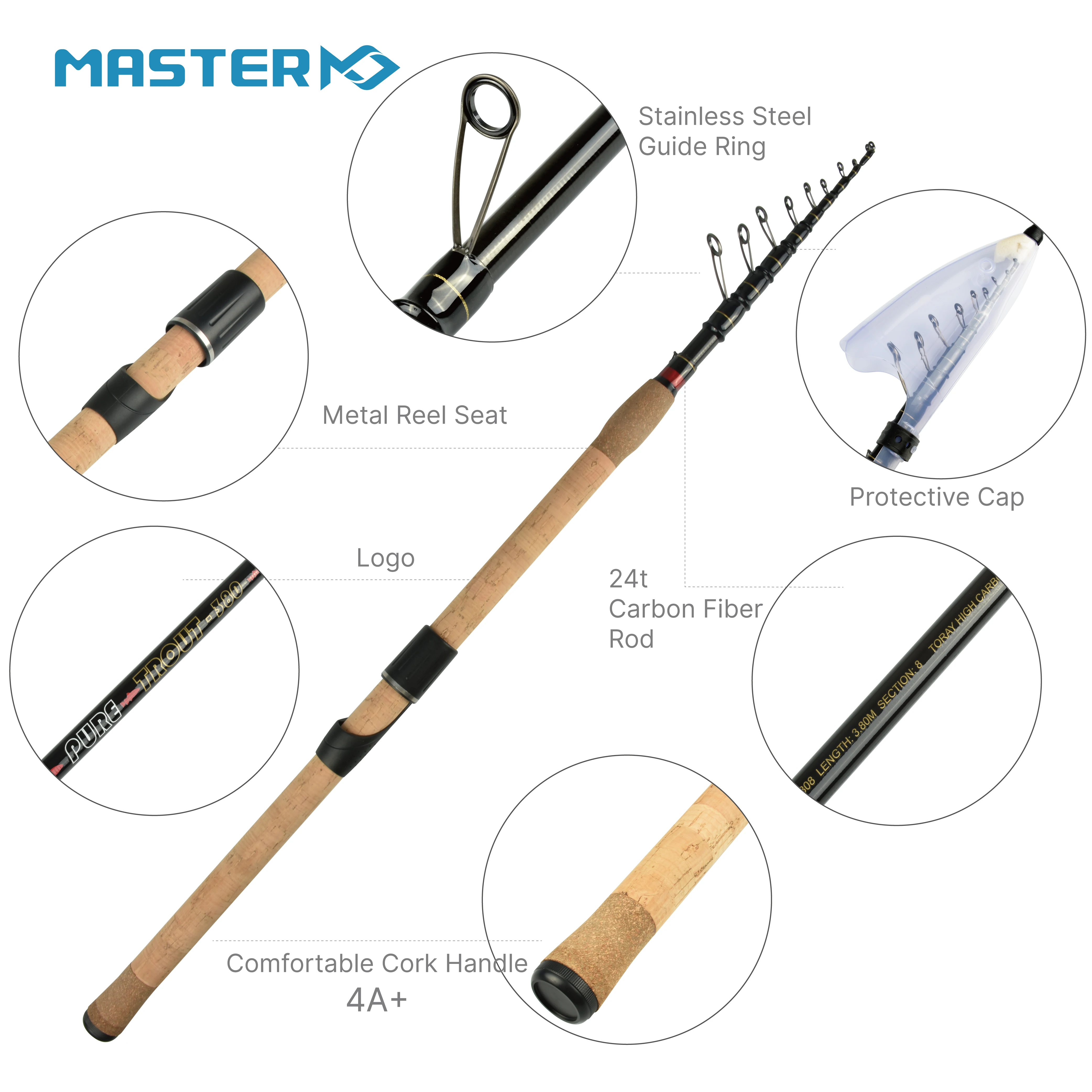 Master Logic Tele Trout fishing rod Telescopic Rod 3.8m carbon Rod 30 T Cork handle trout fishing rod salmon enlarge