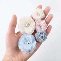 10pcs 6cm newborn decorative fabric flowers with leaves for home garden fashion burnt edge flowers for wedding embellishment