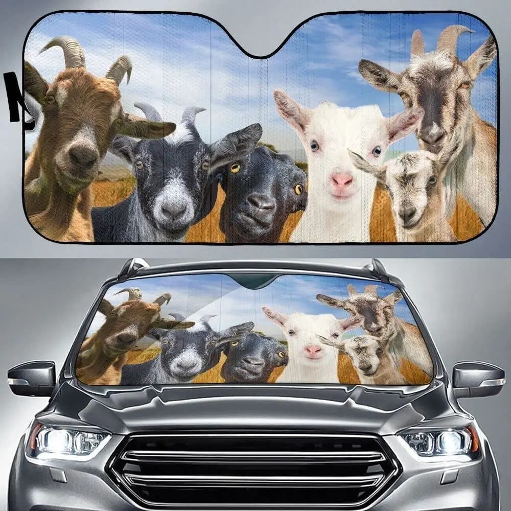 

Goat Dog Car Auto Sunshade, Funny Goat Face Team On The Farm UV Protection Car Windsheild Sunshade Gift for Animal Farm Lovers 5