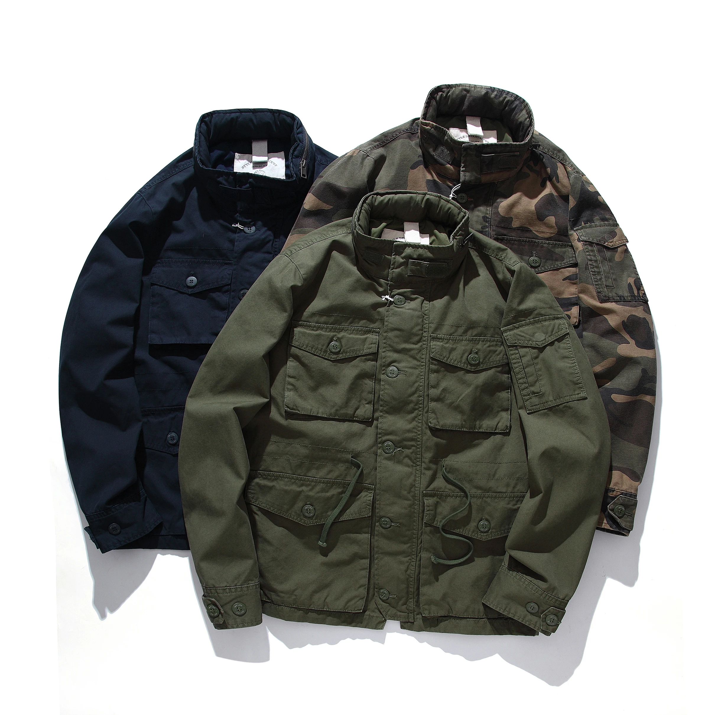 American solid color retro do old washed camouflage tooling pocket hooded jacket tide brand military windbreaker jacket