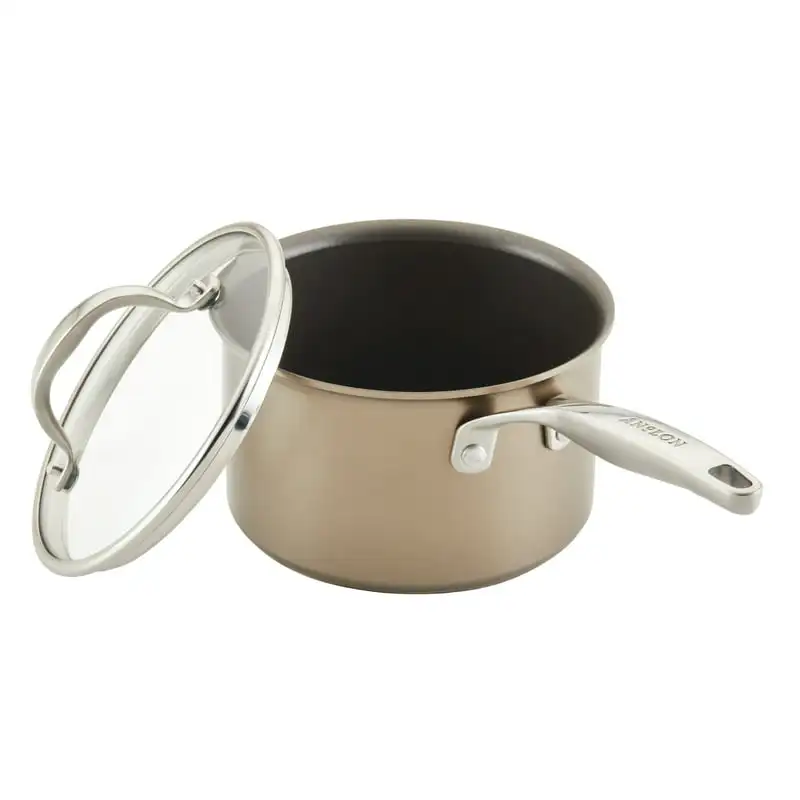 

2023 New Ascend Hard Anodized Nonstick Saucepan with Lid, 3-Quart, Bronze Soup Pot Noodles Saucepan Noodle Hot Cooker