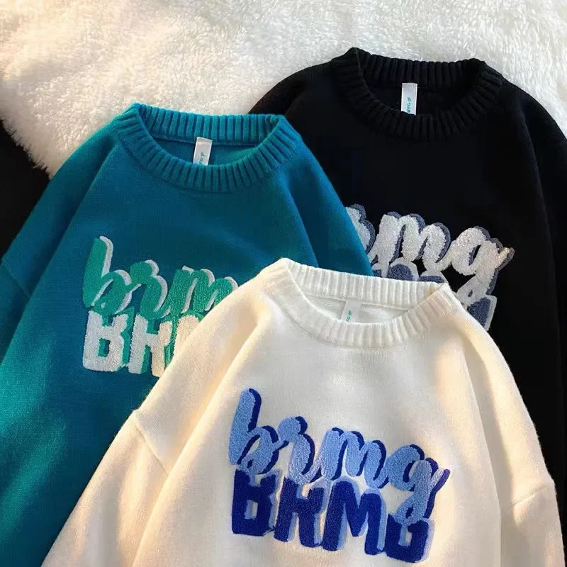 

NEW 2023 blue sweater women winter sweater 2023 American retro 90s loose fashion popular campus style couple sweater