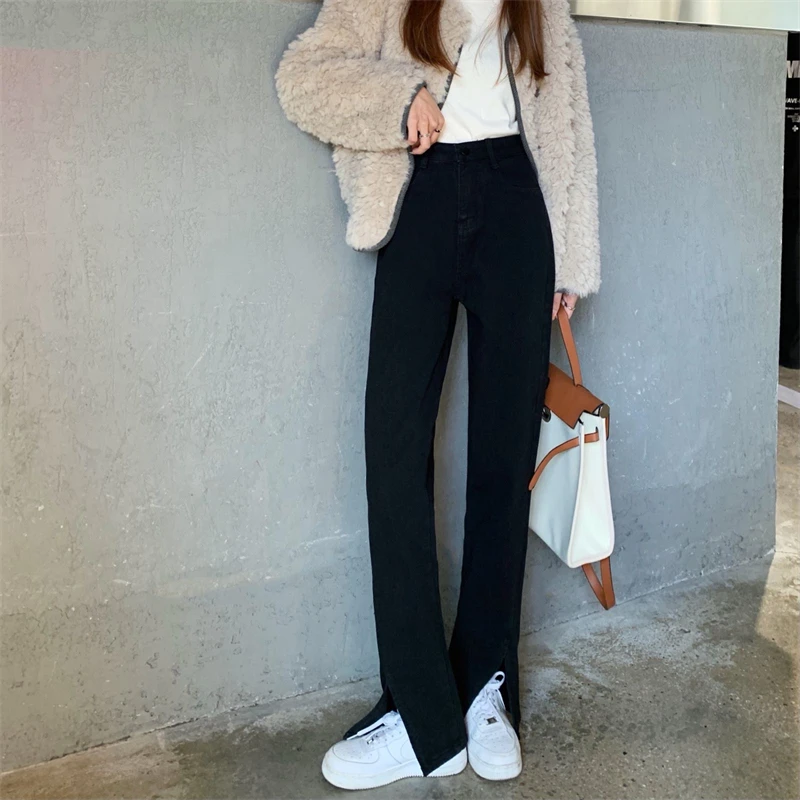 

DD3142 Slit jeans new slim high waist wide leg trousers jeans