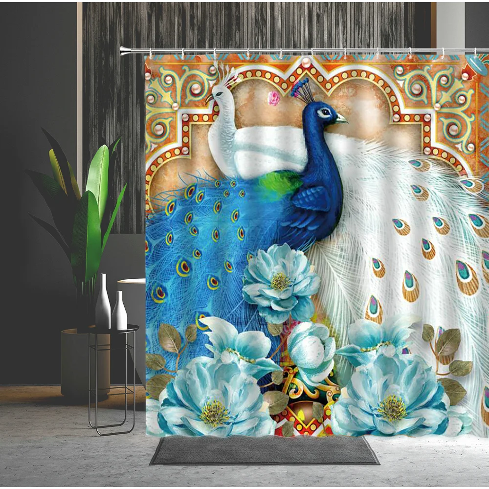 

Animal Painting Art Fabric Home Decor Hanging Wall Cloth Bath Courtain Bathroom Curtain Peacocks Shower Curtain