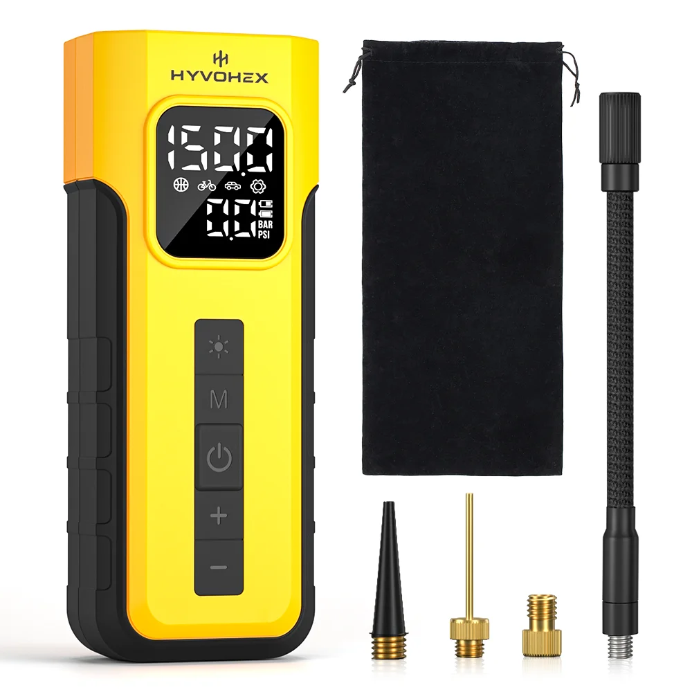 

Новый портативный насос для накачивания шин HYVOHEX C2, 100% рабочий цикл, автомобильный компрессор, 4000 мАч, светодиодный светильник, беспроводной воздушный насос, шарики для мотоциклов