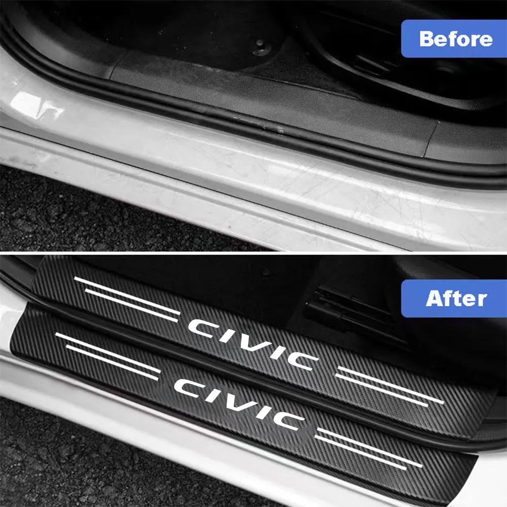 Фото 4шт. ​ Для Honda Civic 4D 8 9 10 11 Gen 2010 2011 2012 2013 2014 2015 аксессуары наклейки на порог автомобиля наклейки из углеродного волокна №4