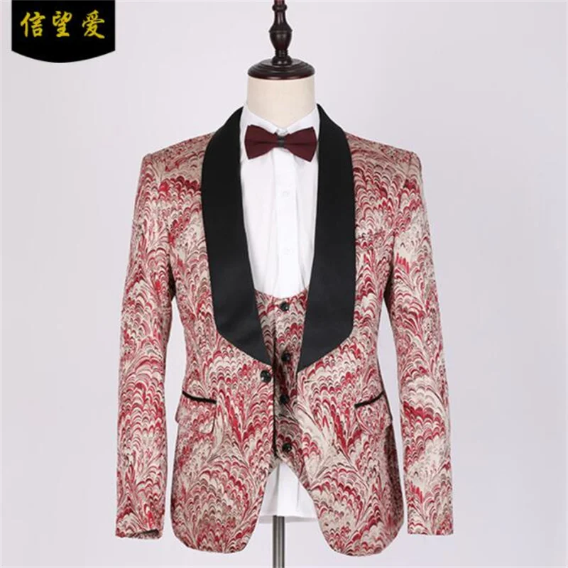 

Printing blazer men groom suit mens wedding suits Two-piece set costume singer star style dance stage clothing formal dress