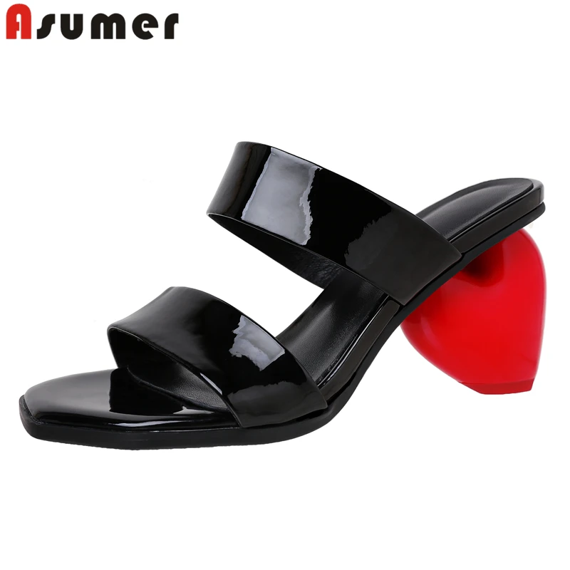 

ASUMER Plus Size 34-43 New Patent Leather Shoes Women Sandals Strange Style High Heels Summer Shoes Ladies Party Wedding Shoes