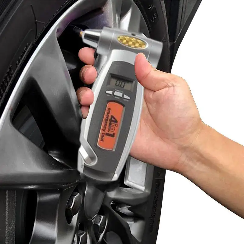 

Манометр для шин 4 в 1, измеритель давления в шинах с защитным молотком, ЖК-дисплей, для автомобилей и грузовиков, внедорожников