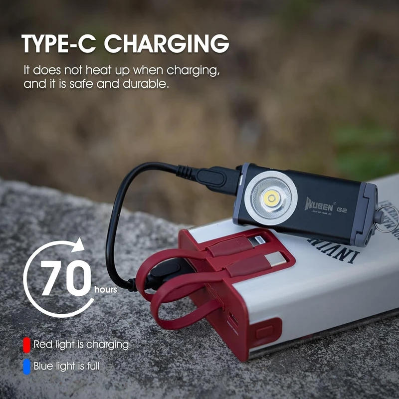 WUBEN G2 Мини-брелок-светильник 500 люмен Type-C Перезаряжаемый встроенный аккумулятор