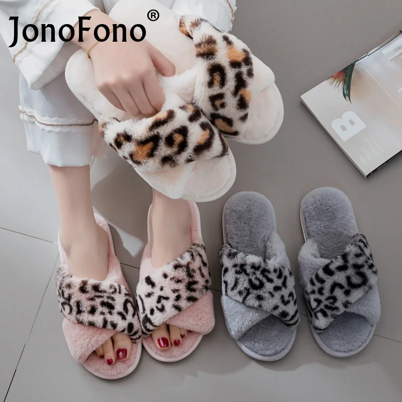 

Новинка 2023, женские тапочки JonoFono с леопардовым принтом, модная сексуальная женская обувь, зимние домашние тапочки, повседневная женская обу...